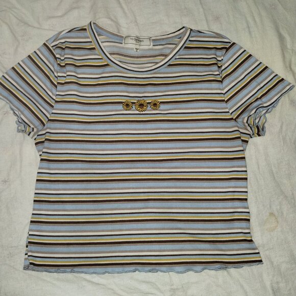 No Comment striped shirt with sunflowers and ruffled edges - Picture 1 of 1